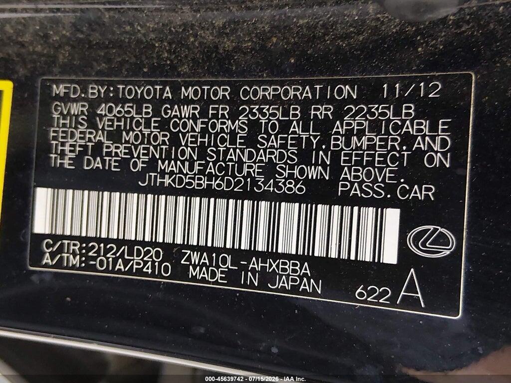 JTHKD5BH6D2134386 2013 LEXUS CT 200H photo no. 9