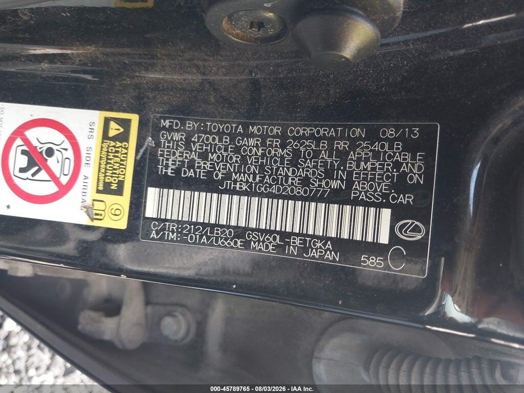 JTHBK1GG4D2080777 2013 LEXUS ES 350 photo no. 9