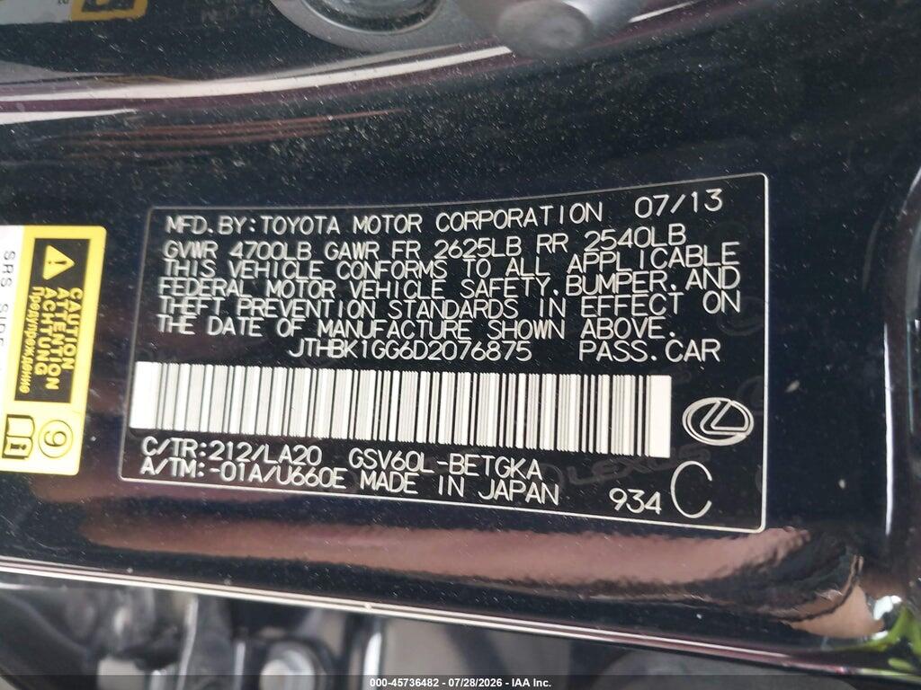 JTHBK1GG6D2076875 2013 LEXUS ES 350 photo no. 9