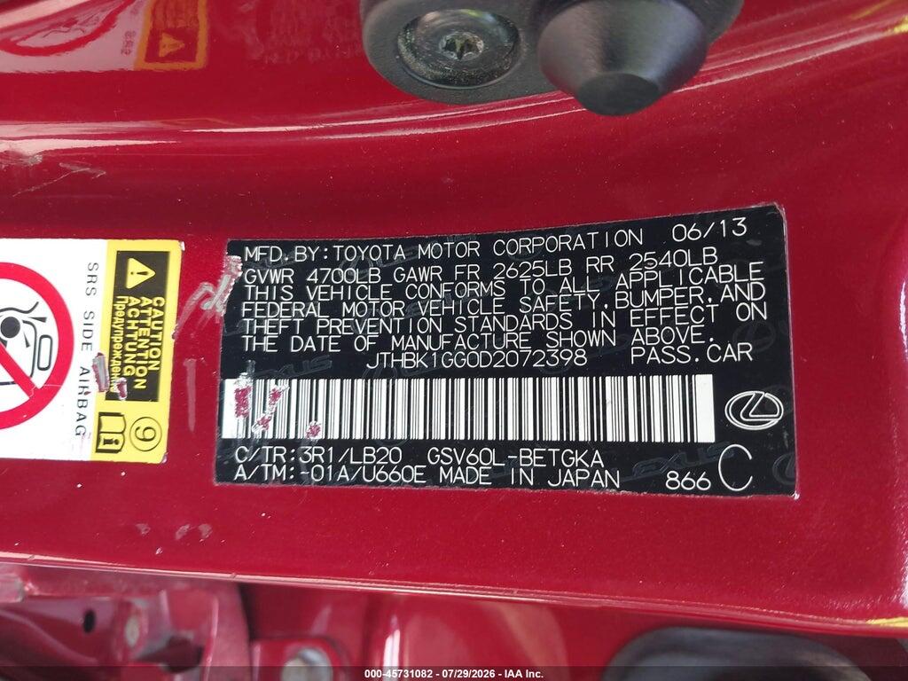 JTHBK1GG0D2072398 2013 LEXUS ES 350 photo no. 9