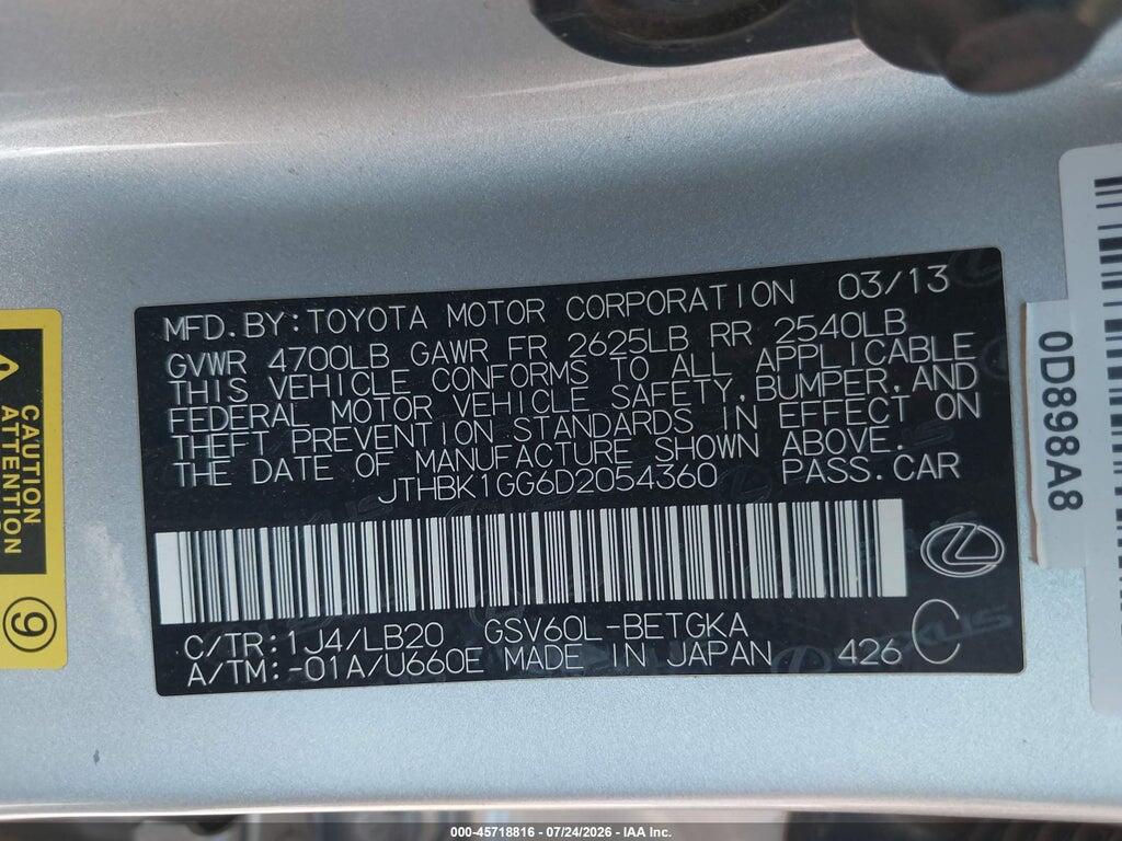 JTHBK1GG6D2054360 2013 LEXUS ES 350 photo no. 9