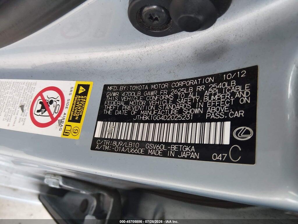 JTHBK1GG4D2025231 2013 LEXUS ES 350 photo no. 9