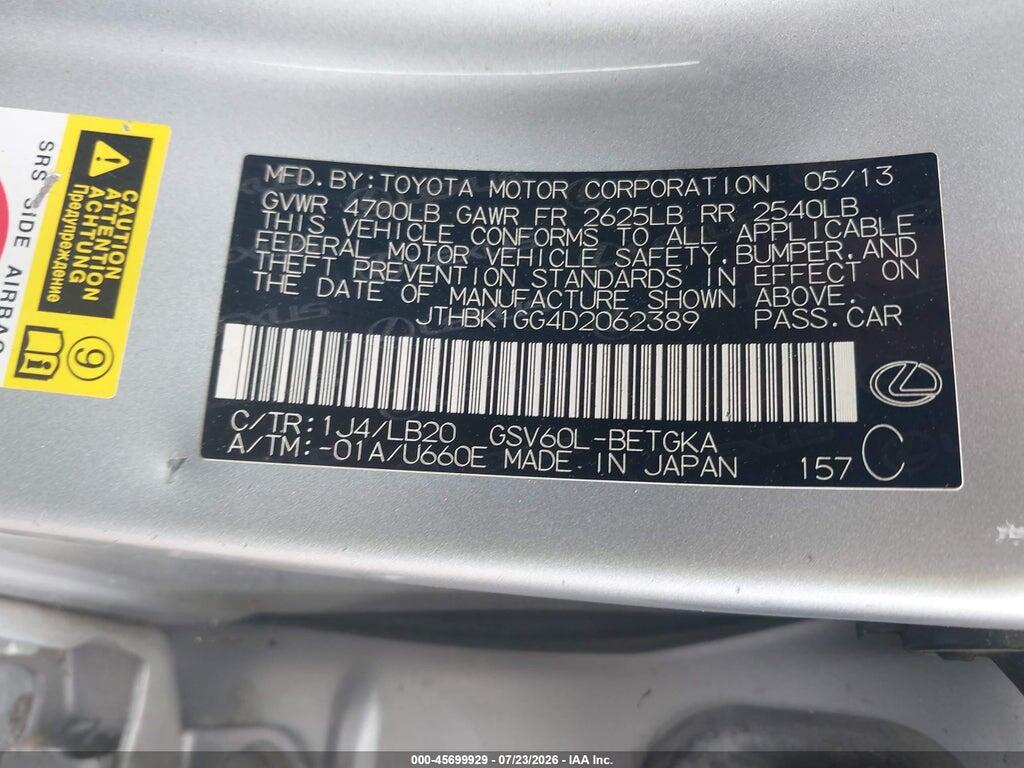 JTHBK1GG4D2062389 2013 LEXUS ES 350 photo no. 9