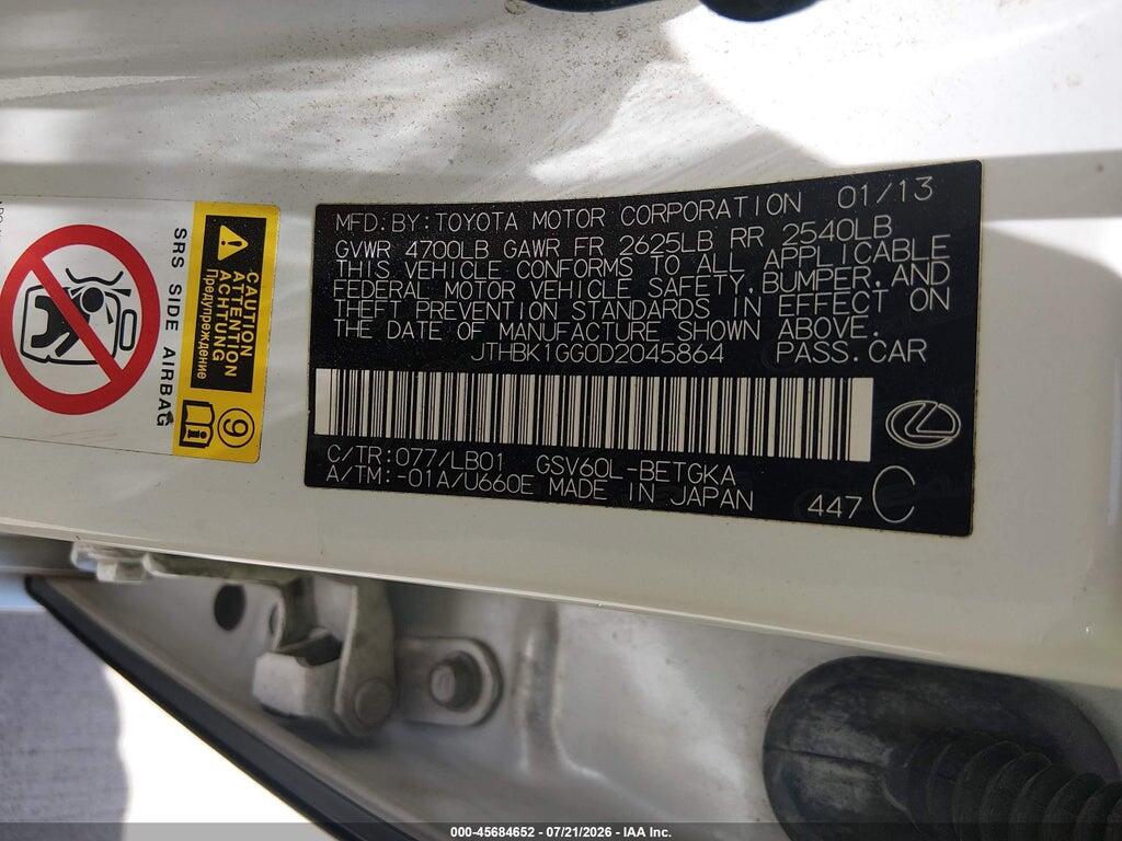JTHBK1GG0D2045864 2013 LEXUS ES 350 photo no. 9