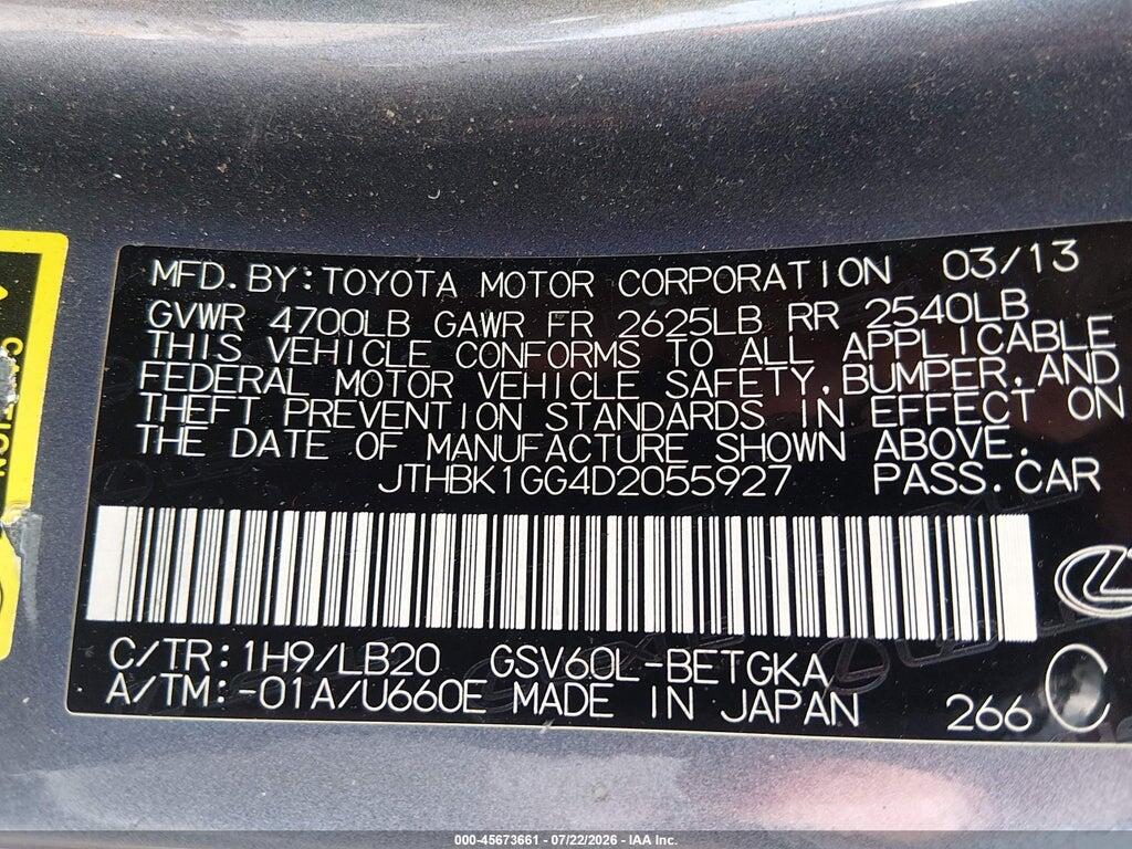 JTHBK1GG4D2055927 2013 LEXUS ES 350 photo no. 9