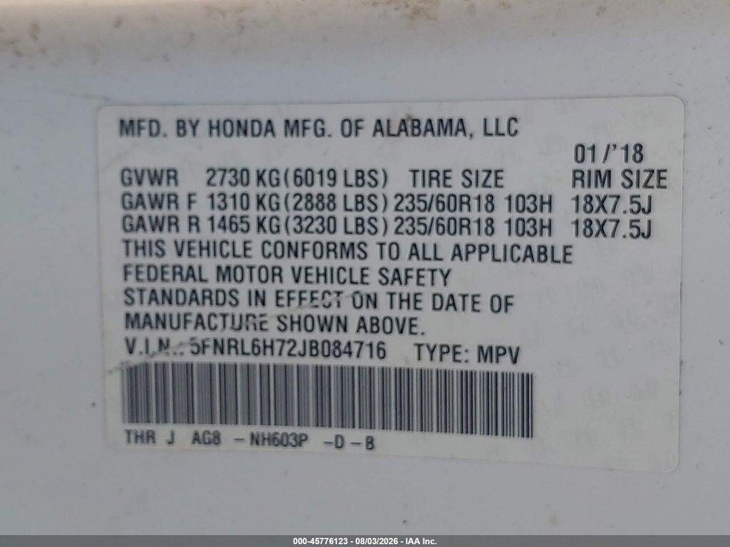 5FNRL6H72JB084716 2018 HONDA ODYSSEY photo no. 9