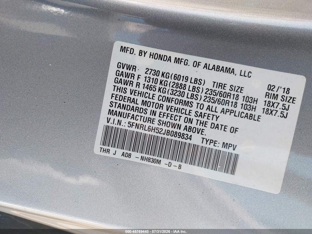5FNRL6H52JB089834 2018 HONDA ODYSSEY photo no. 9