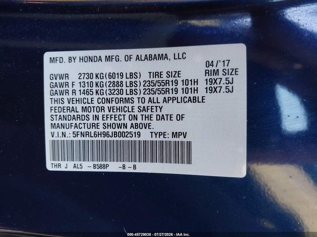 5FNRL6H96JB002519 2018 HONDA ODYSSEY photo no. 9