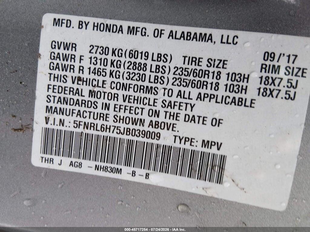 5FNRL6H75JB039009 2018 HONDA ODYSSEY photo no. 9