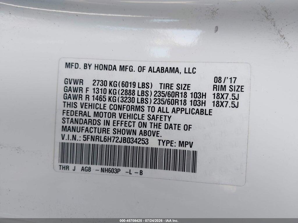 5FNRL6H72JB034253 2018 HONDA ODYSSEY photo no. 9