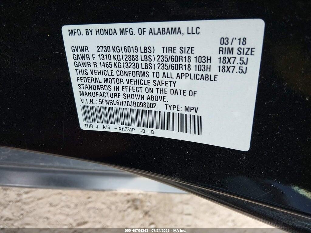 5FNRL6H70JB098002 2018 HONDA ODYSSEY photo no. 9
