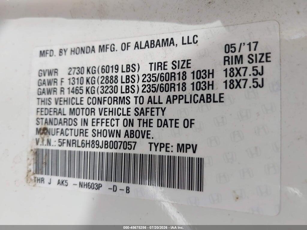 5FNRL6H89JB007057 2018 HONDA ODYSSEY photo no. 9