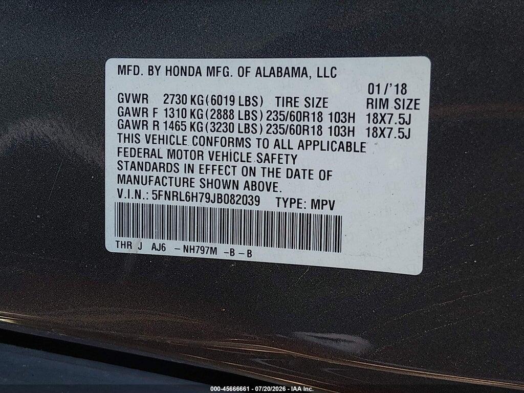 5FNRL6H79JB082039 2018 HONDA ODYSSEY photo no. 9