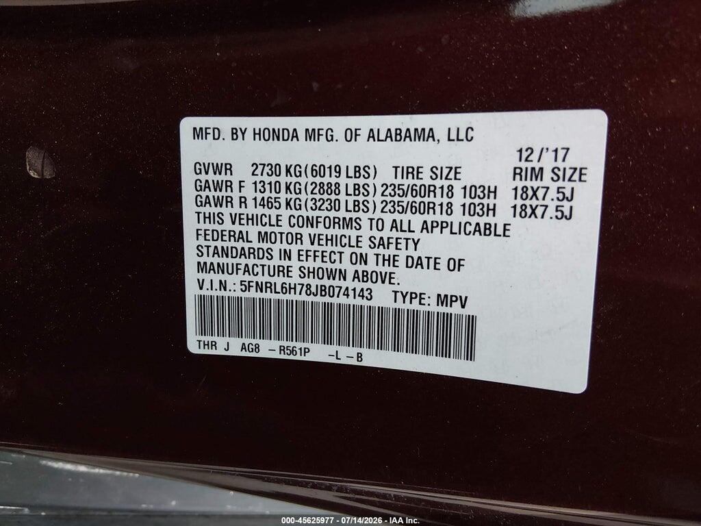 5FNRL6H78JB074143 2018 HONDA ODYSSEY photo no. 9
