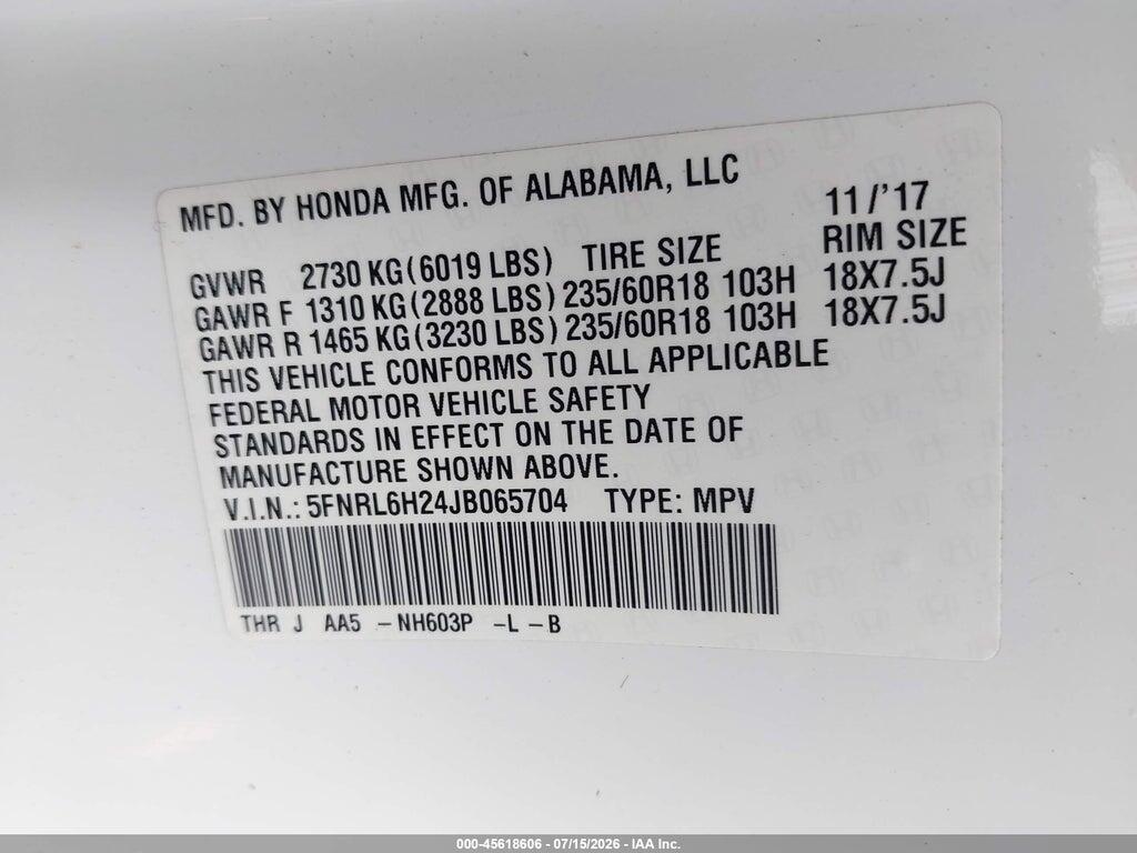 5FNRL6H24JB065704 2018 HONDA ODYSSEY photo no. 9