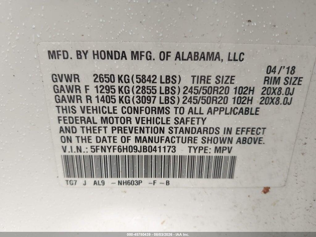 5FNYF6H09JB041173 2018 HONDA PILOT photo no. 9