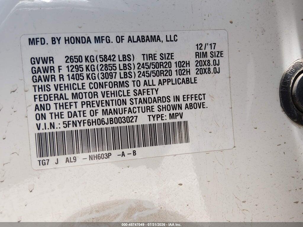 5FNYF6H06JB003027 2018 HONDA PILOT photo no. 9