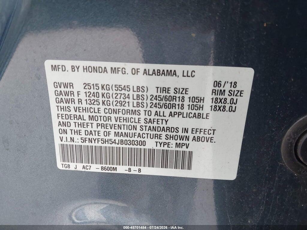 5FNYF5H54JB030300 2018 HONDA PILOT photo no. 9