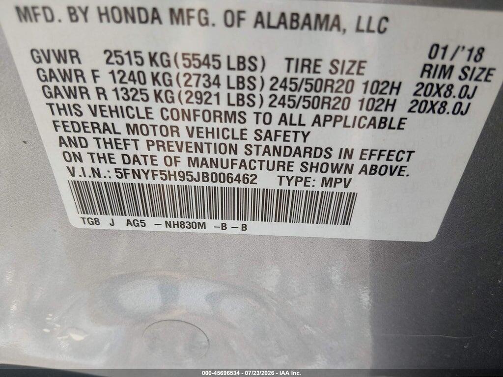 5FNYF5H95JB006462 2018 HONDA PILOT photo no. 9