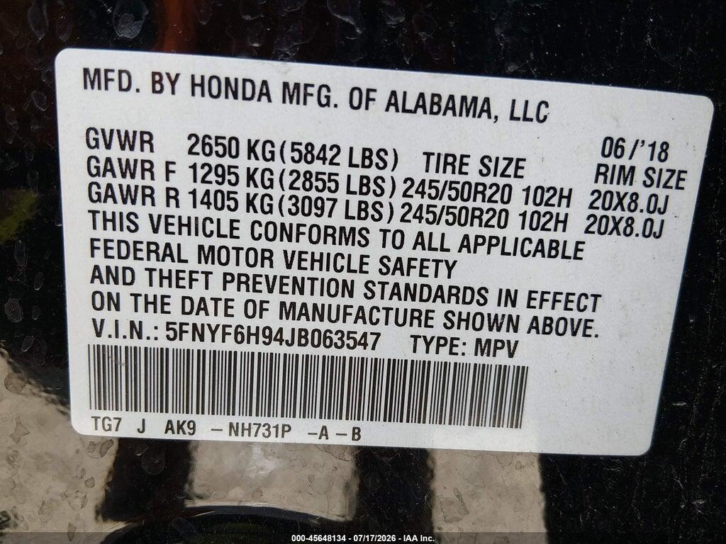 5FNYF6H94JB063547 2018 HONDA PILOT photo no. 9