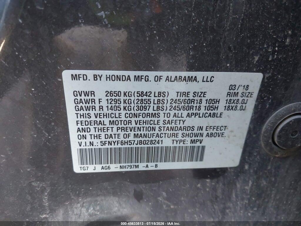 5FNYF6H57JB028241 2018 HONDA PILOT photo no. 9