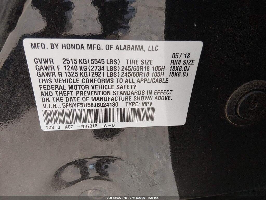5FNYF5H58JB024130 2018 HONDA PILOT photo no. 9