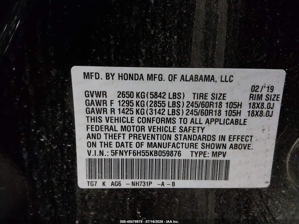 5FNYF6H55KB059876 2019 HONDA PILOT photo no. 9