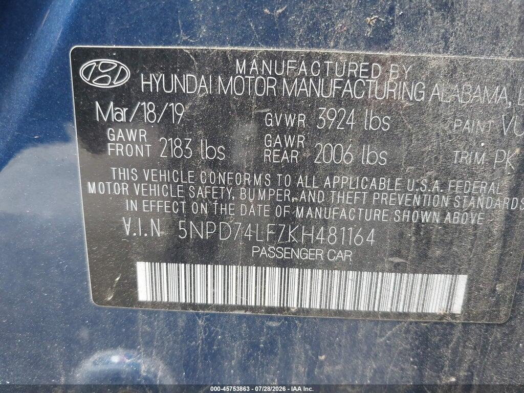 5NPD74LF7KH481164 2019 HYUNDAI ELANTRA photo no. 9