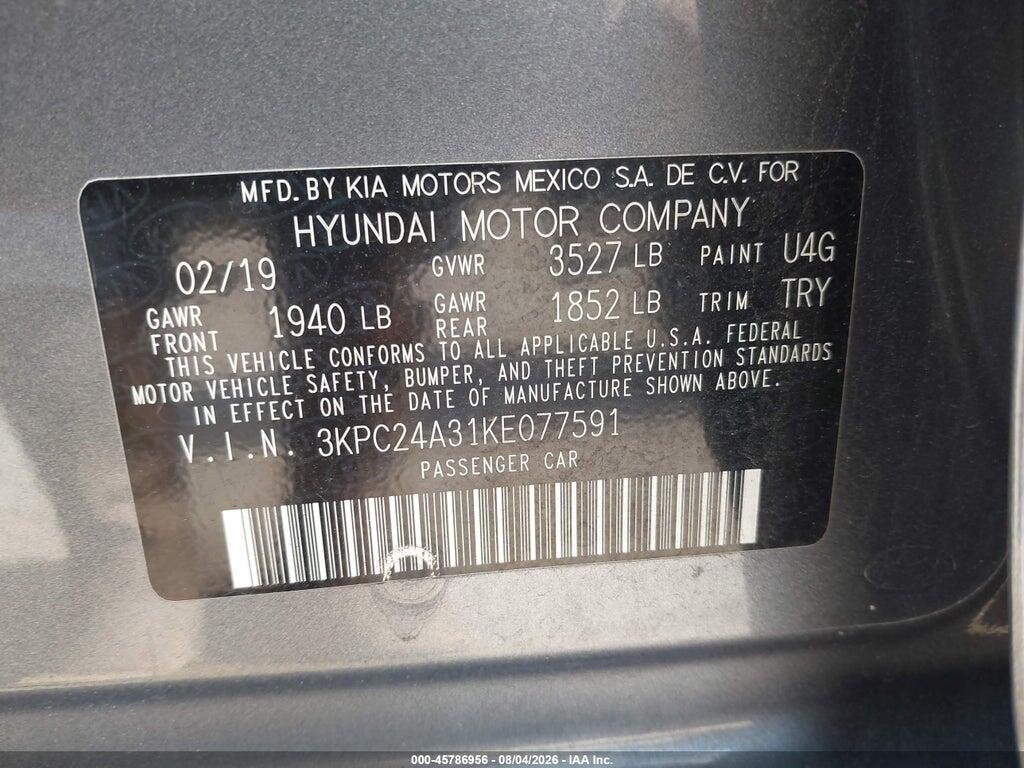 3KPC24A31KE077591 2019 HYUNDAI ACCENT photo no. 9