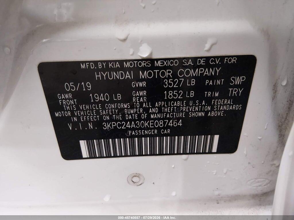 3KPC24A30KE087464 2019 HYUNDAI ACCENT photo no. 9
