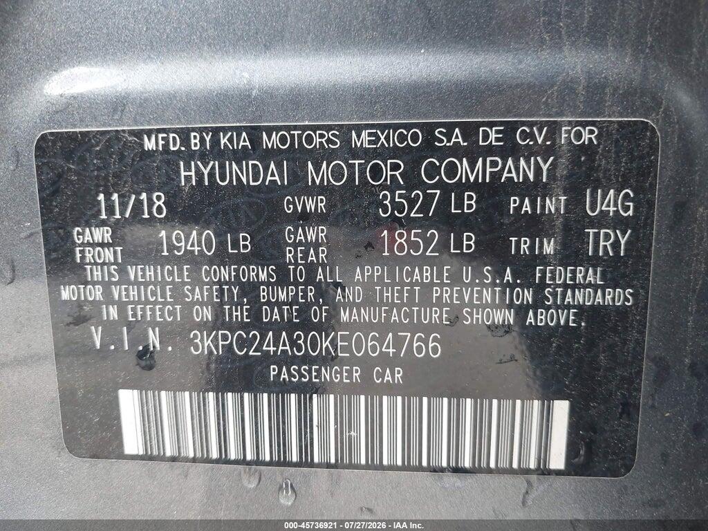3KPC24A30KE064766 2019 HYUNDAI ACCENT photo no. 9