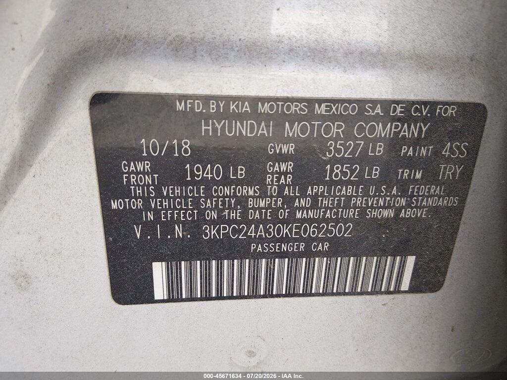 3KPC24A30KE062502 2019 HYUNDAI ACCENT photo no. 9