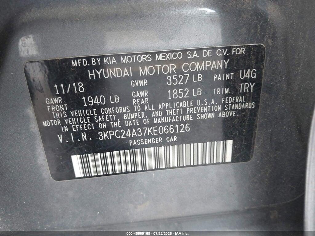 3KPC24A37KE066126 2019 HYUNDAI ACCENT photo no. 9