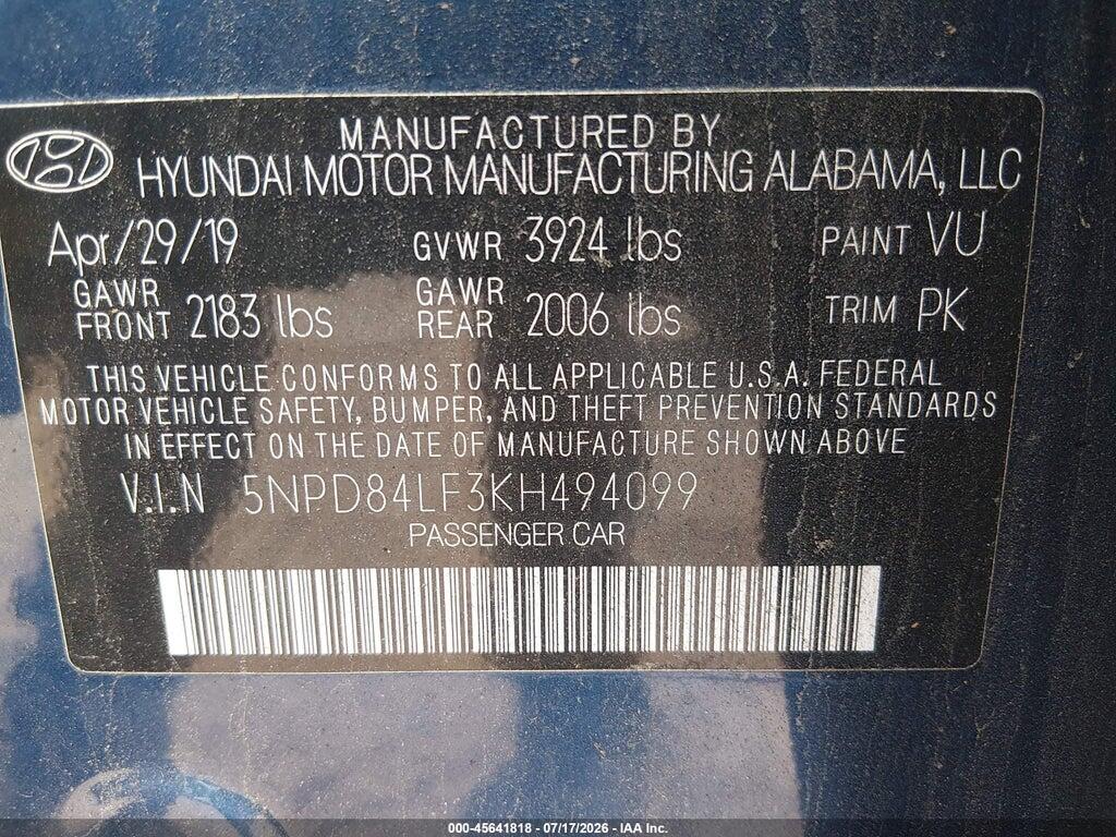 5NPD84LF3KH494099 2019 HYUNDAI ELANTRA photo no. 9