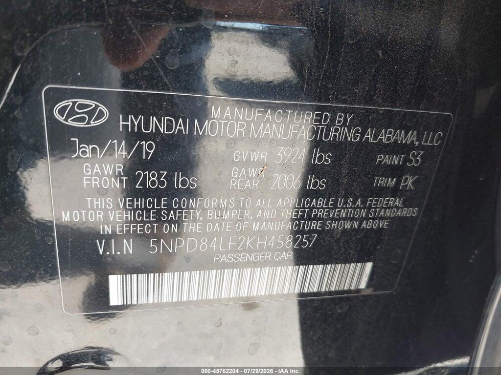 5NPD84LF2KH458257 2019 HYUNDAI ELANTRA photo no. 9