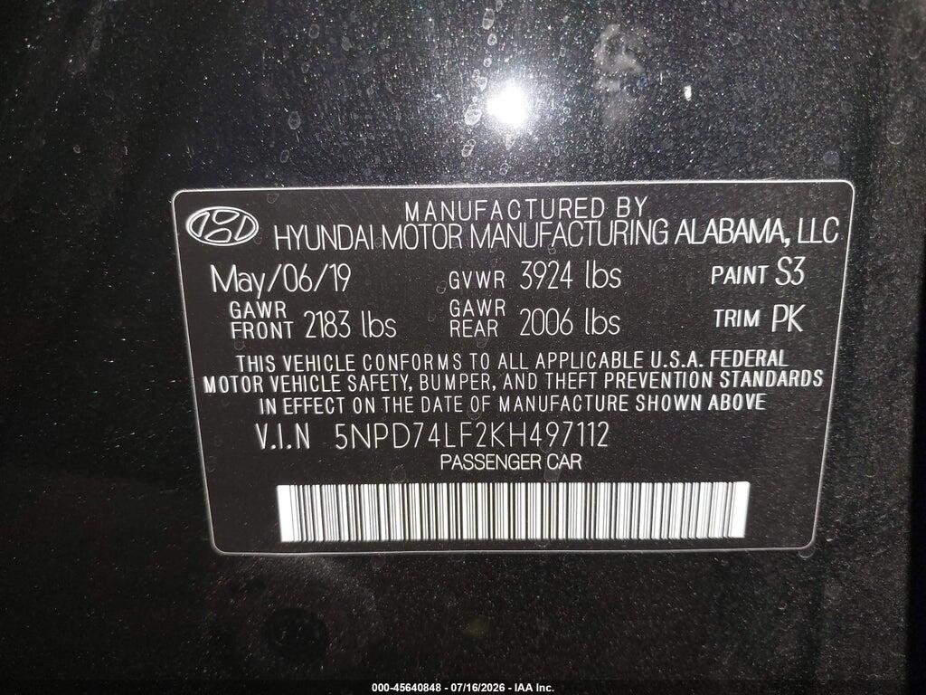 5NPD74LF2KH497112 2019 HYUNDAI ELANTRA photo no. 9