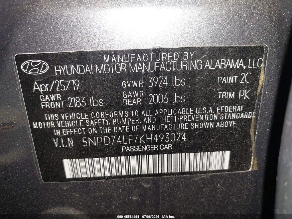 5NPD74LF7KH493024 2019 HYUNDAI ELANTRA photo no. 9