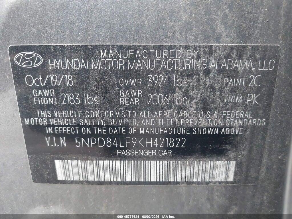 5NPD84LF9KH421822 2019 HYUNDAI ELANTRA photo no. 9
