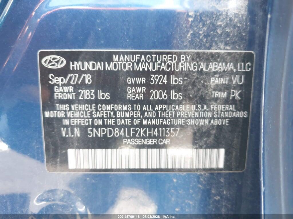 5NPD84LF2KH411357 2019 HYUNDAI ELANTRA photo no. 9