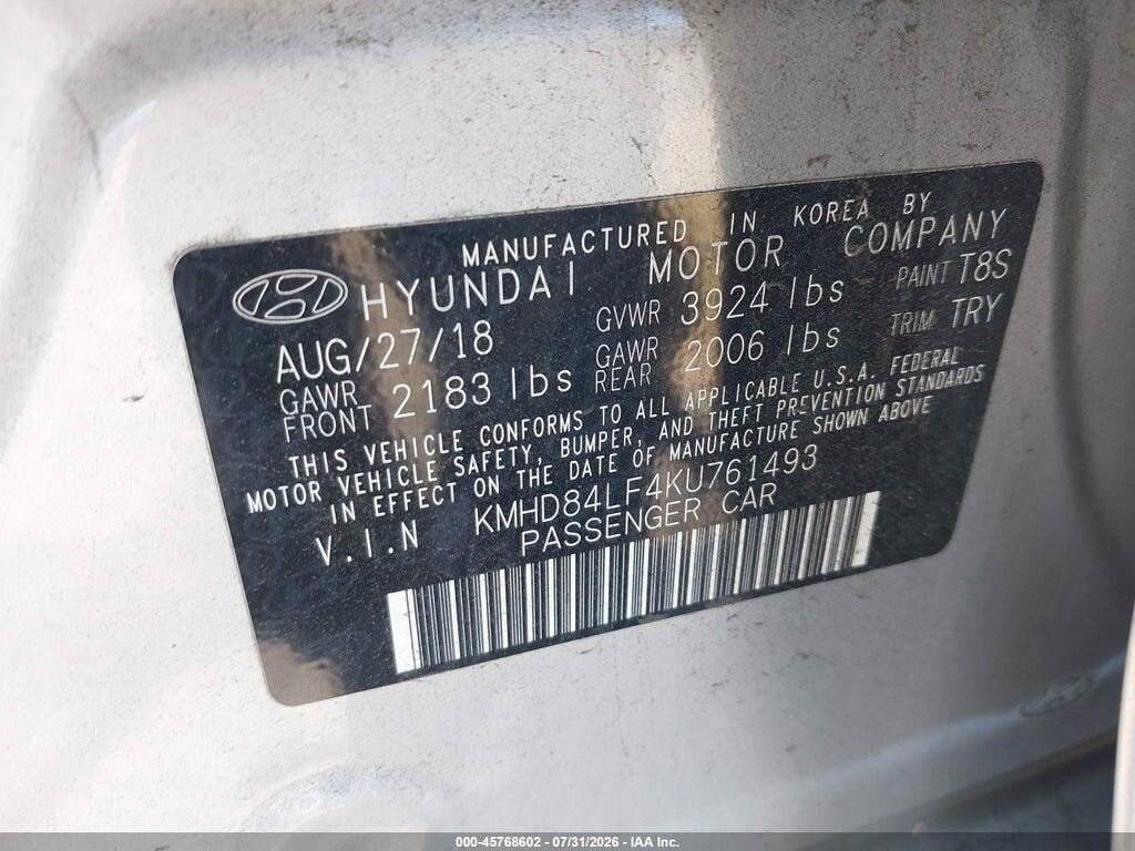 KMHD84LF4KU761493 2019 HYUNDAI ELANTRA photo no. 9