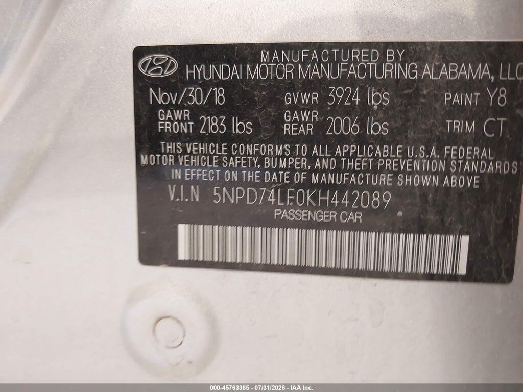5NPD74LF0KH442089 2019 HYUNDAI ELANTRA photo no. 9