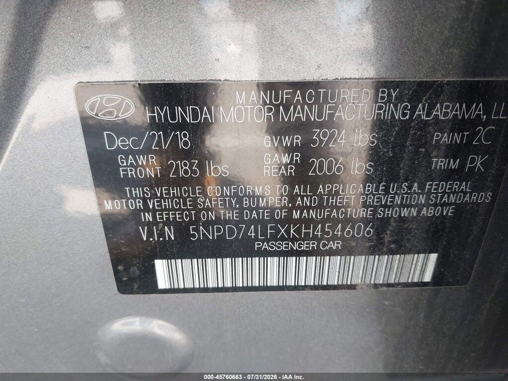 5NPD74LFXKH454606 2019 HYUNDAI ELANTRA photo no. 9