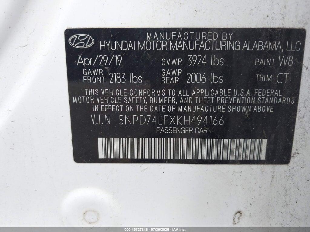 5NPD74LFXKH494166 2019 HYUNDAI ELANTRA photo no. 9