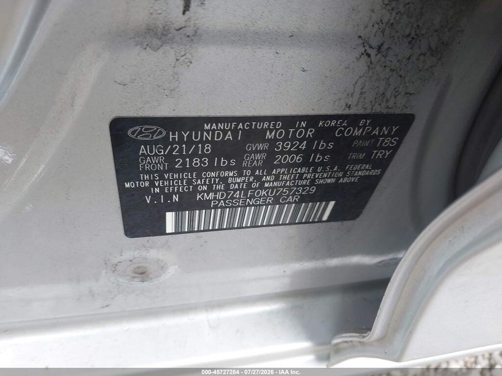 KMHD74LF0KU757329 2019 HYUNDAI ELANTRA photo no. 9