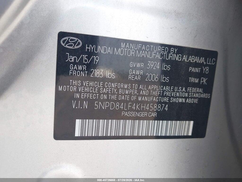 5NPD84LF4KH458874 2019 HYUNDAI ELANTRA photo no. 9