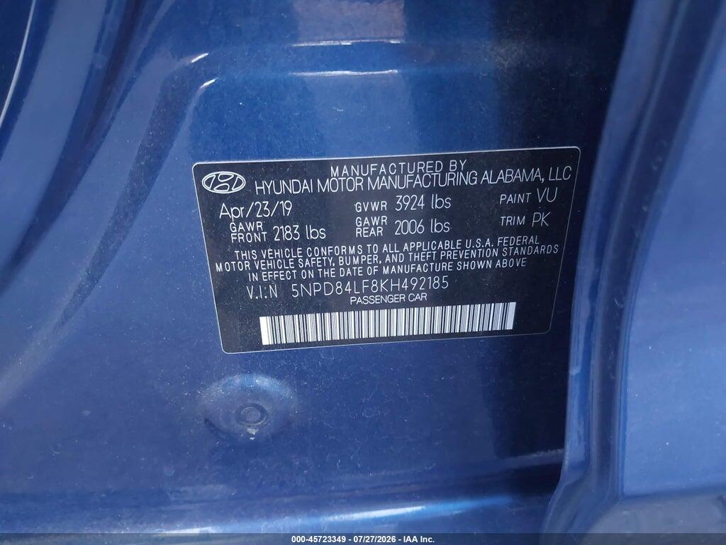 5NPD84LF8KH492185 2019 HYUNDAI ELANTRA photo no. 9