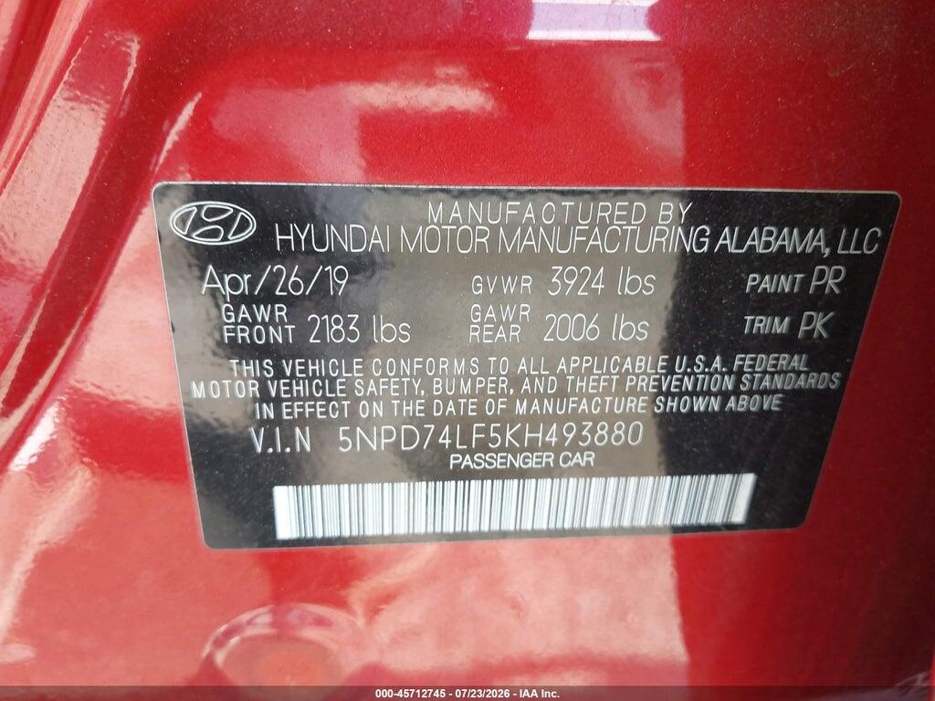 5NPD74LF5KH493880 2019 HYUNDAI ELANTRA photo no. 9