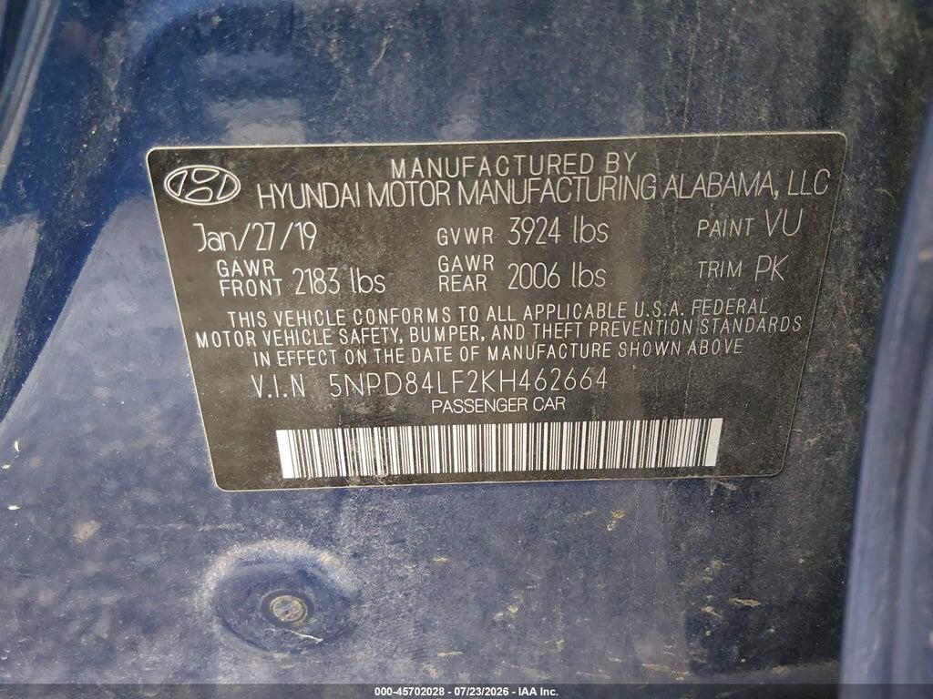 5NPD84LF2KH462664 2019 HYUNDAI ELANTRA photo no. 9