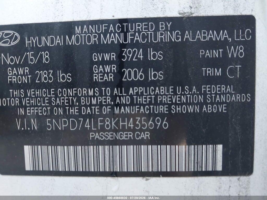 5NPD74LF8KH435696 2019 HYUNDAI ELANTRA photo no. 9