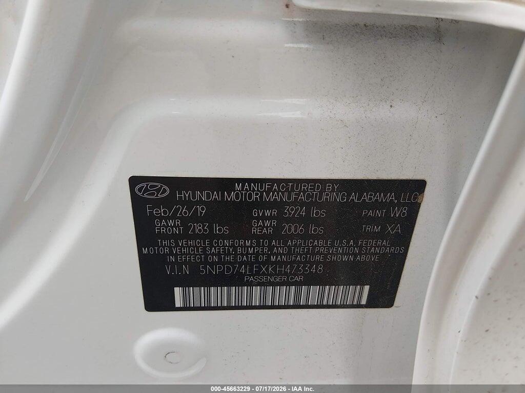 5NPD74LFXKH473348 2019 HYUNDAI ELANTRA photo no. 9